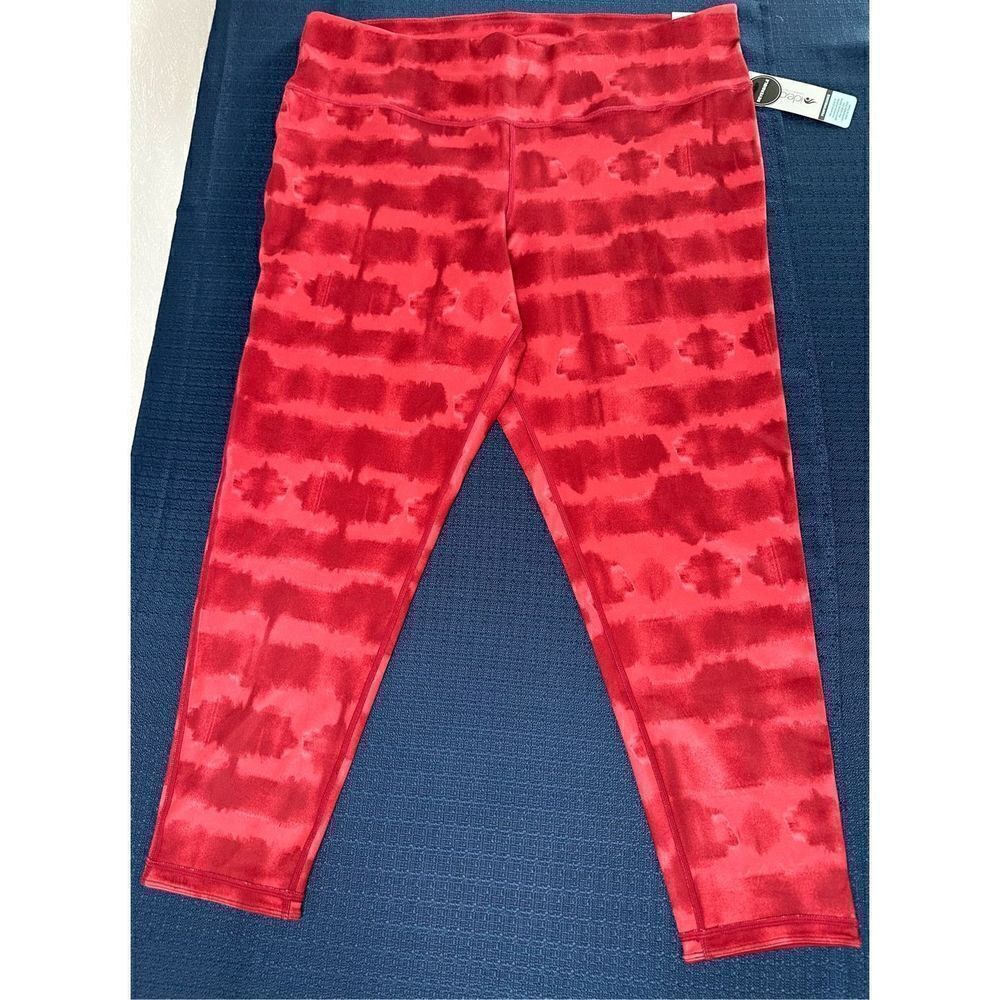 Ideology Plus Size Red Tie-Dyed High Rise Reversible Cropped Leggings Size 2X